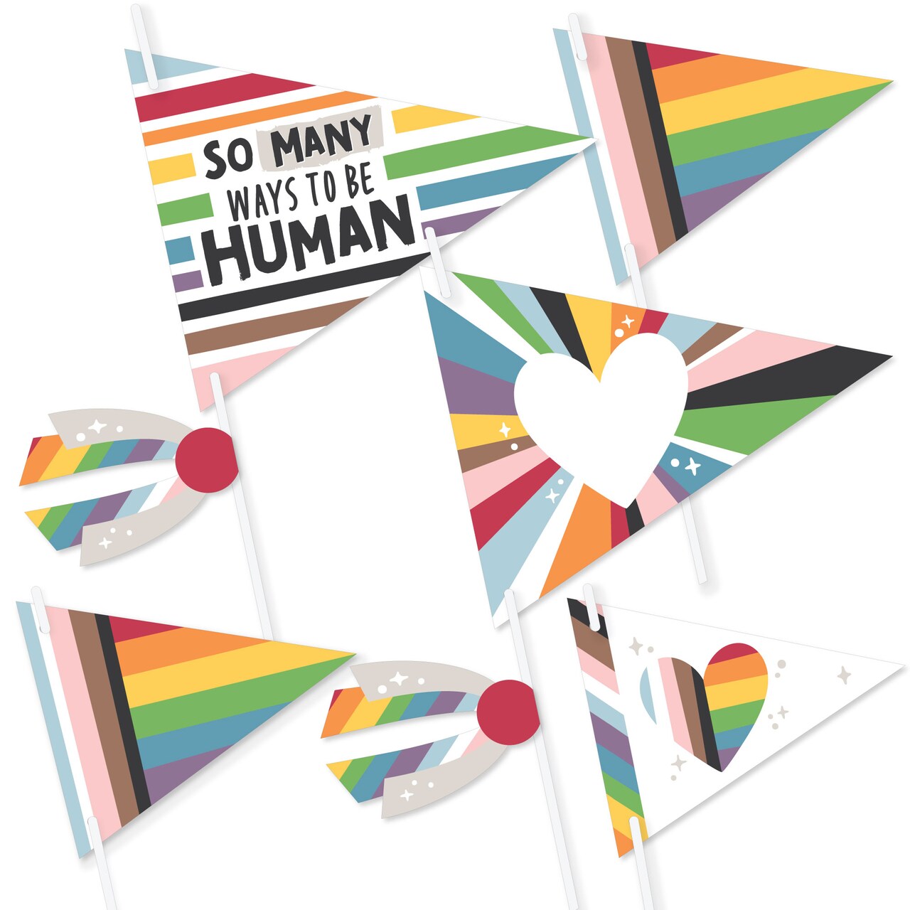 Big Dot of Happiness So Many Ways to Be Human - Triangle Pride Party Photo Props - Pennant Flag Centerpieces - Set of 20